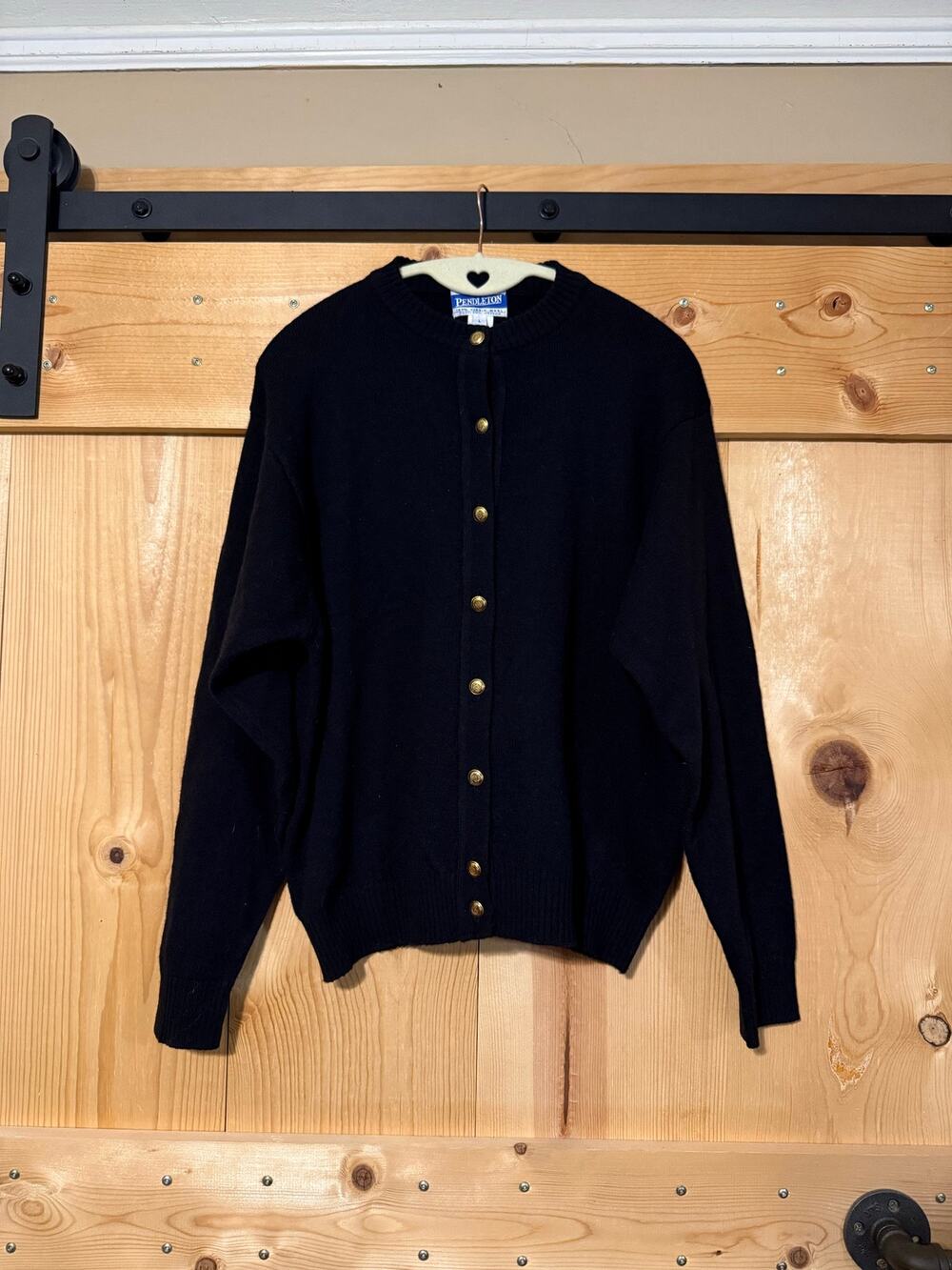 Vintage Pendleton Cardigan Black 100% Lambswool Wool Button Down Size Women’s L